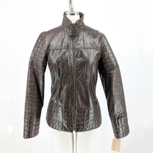 Club Monaco Zip Quilted Leather Jacket Brown S moto streetwear aviation fall